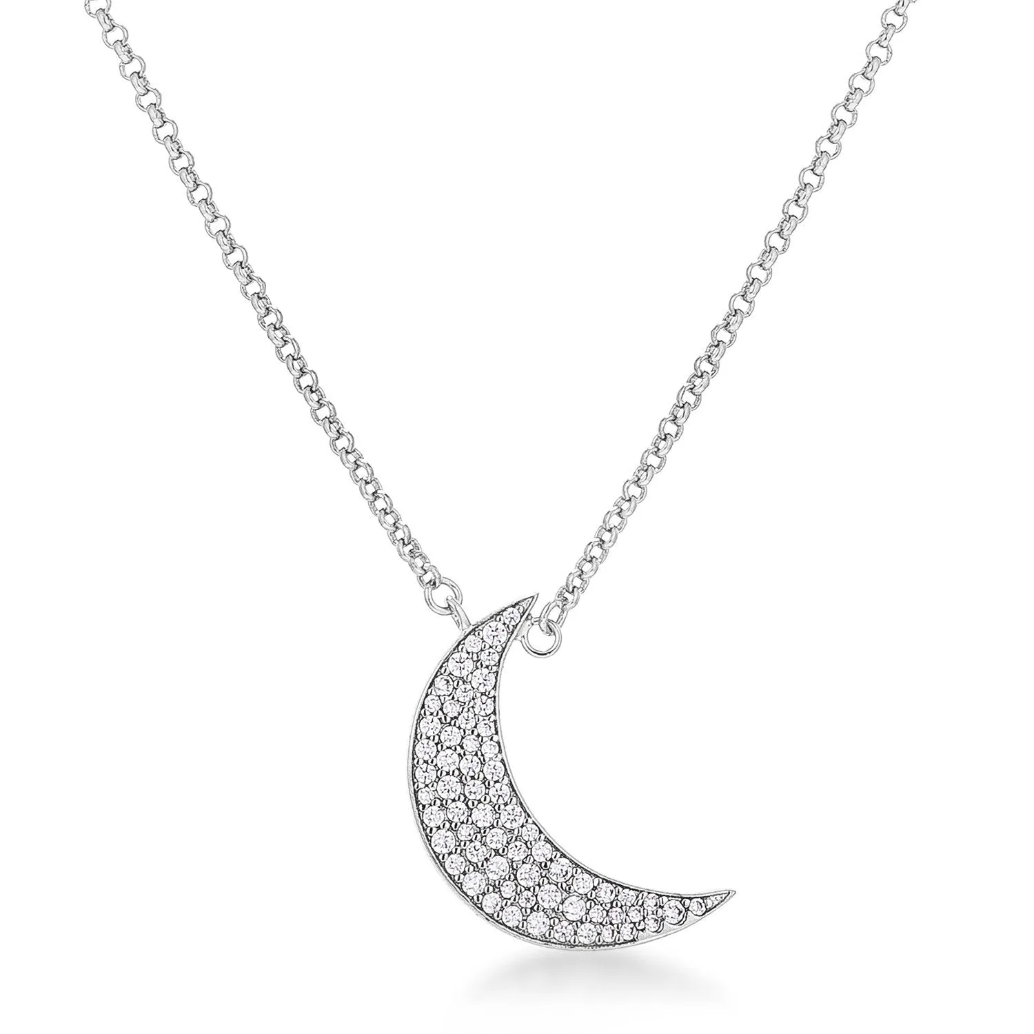 Crescent Moon CZ Pendant Necklace Silver