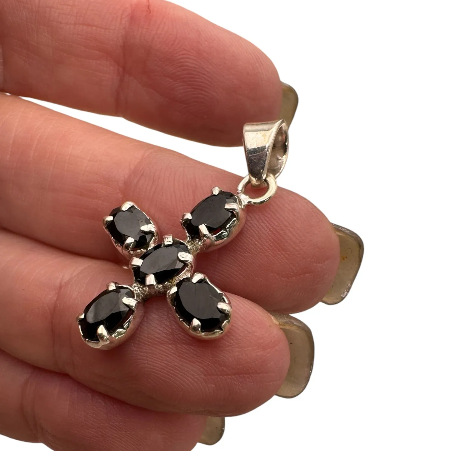 CROSS Black Onyx Solid 925 Sterling Silver Pendant