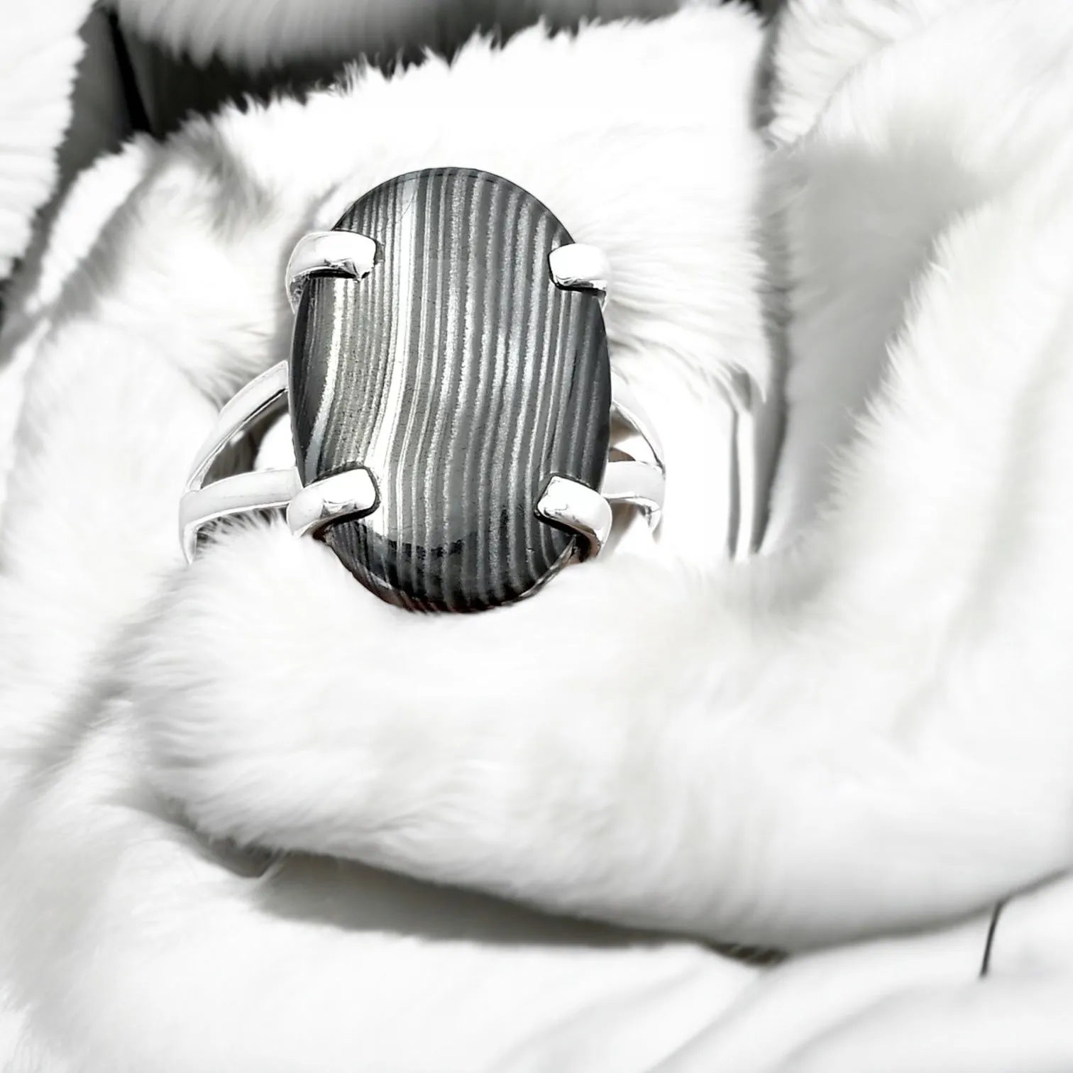 Crown of Psilomelane Solid 925 Sterling Silver Ring 7.5