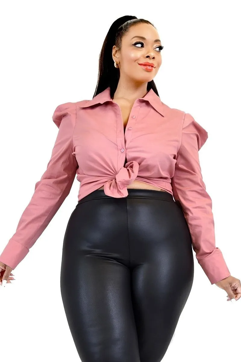 Curvy Poplin Puff Sleeve Top