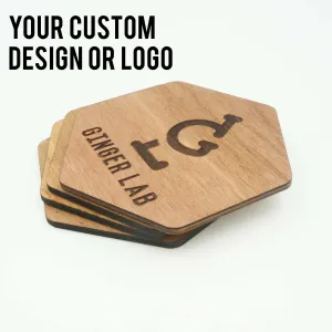 Custom Modern Hexagon Wooden Coasters Company Logo Design Your Design Drink Coasters-Set of 6