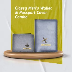 Customized with Name and Charm Men's 2 Pcs Travel Combo - Grey
