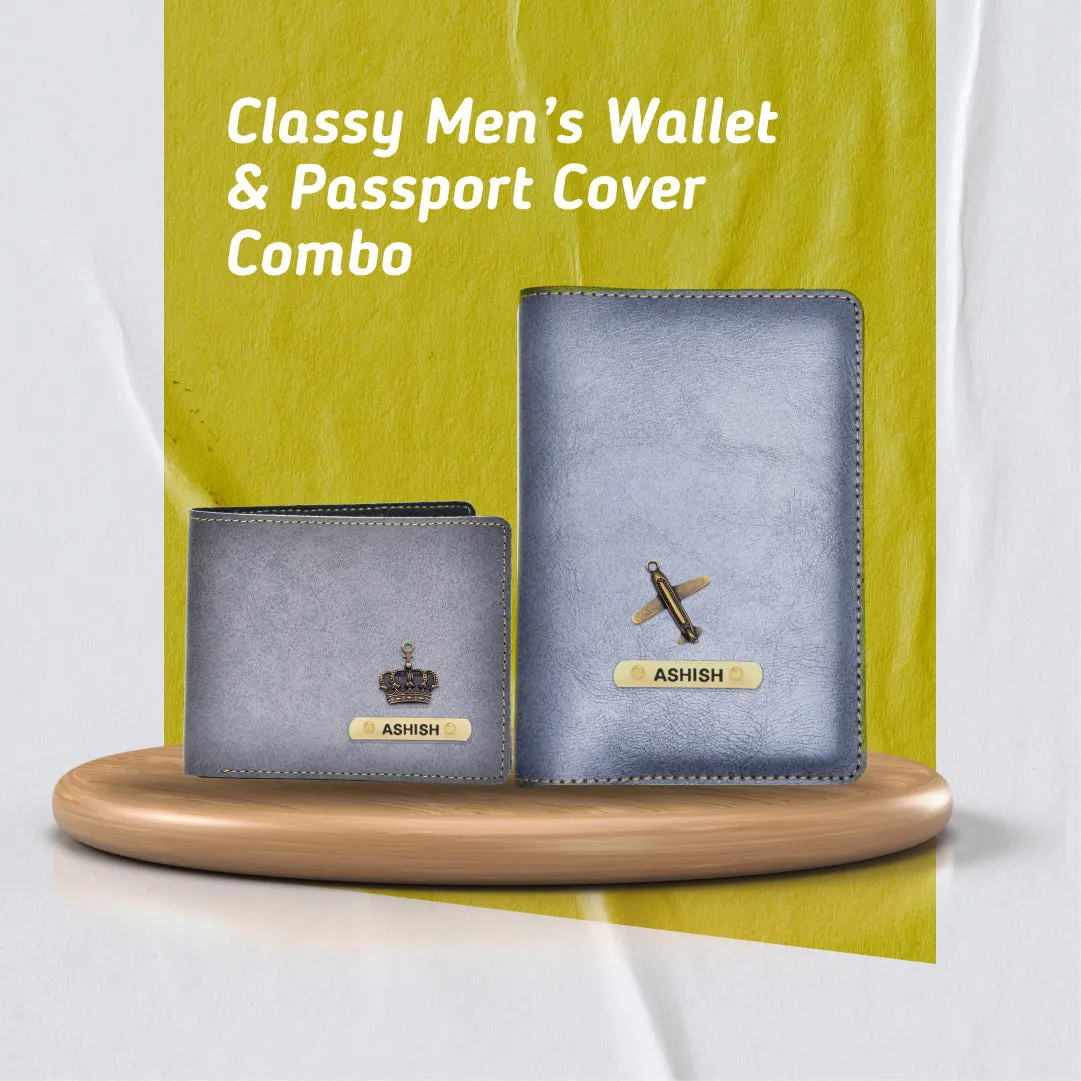 Customized with Name and Charm Men's 2 Pcs Travel Combo - Grey