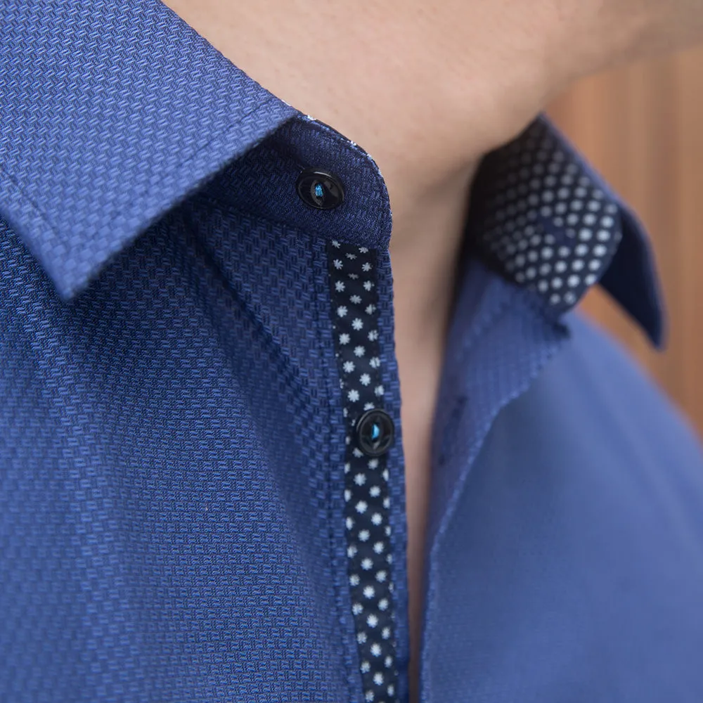 Dark Navy Blue Textured Dress Shirt | The Constellation