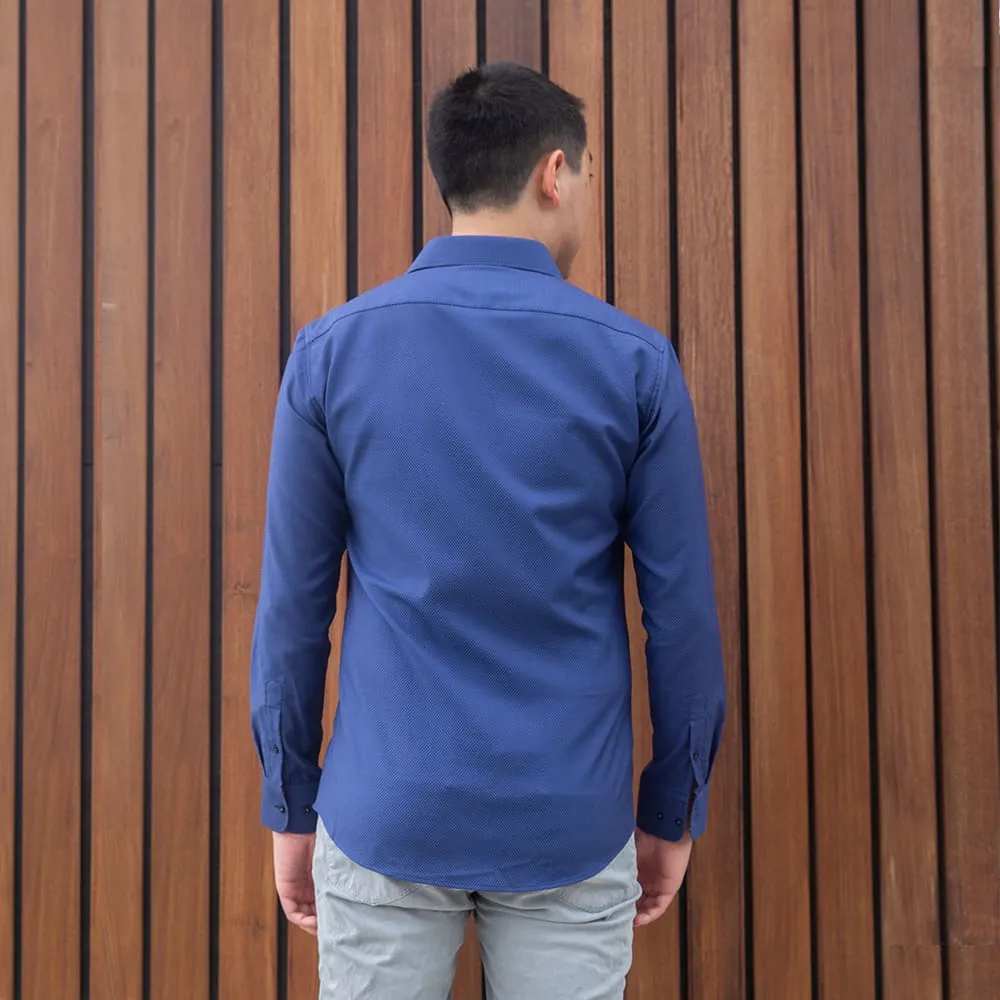 Dark Navy Blue Textured Dress Shirt | The Constellation