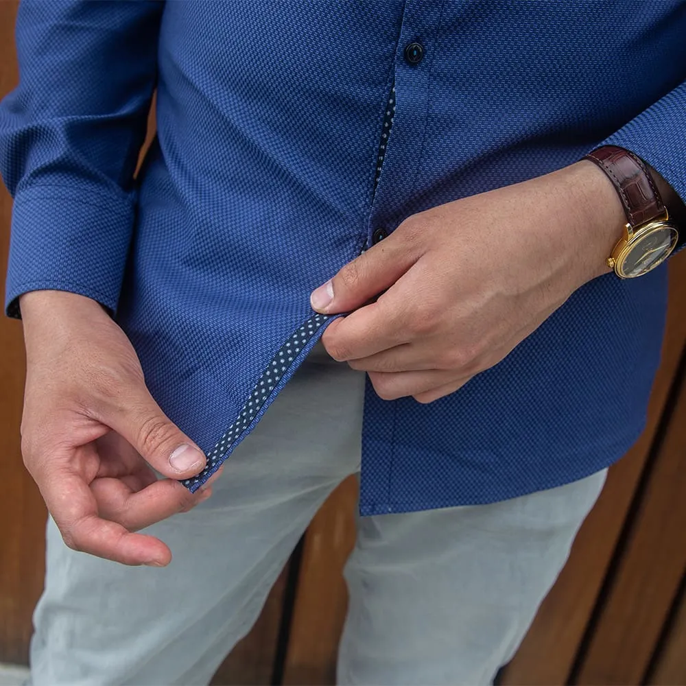Dark Navy Blue Textured Dress Shirt | The Constellation