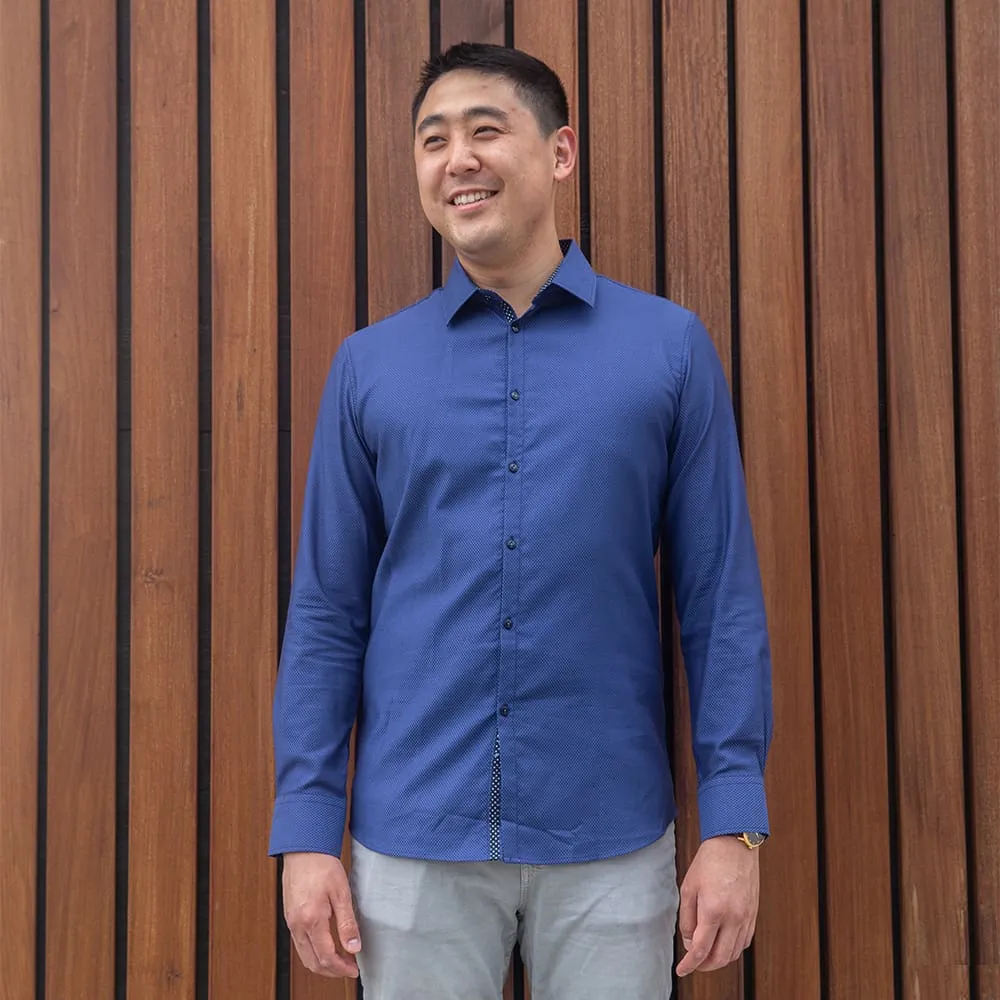 Dark Navy Blue Textured Dress Shirt | The Constellation