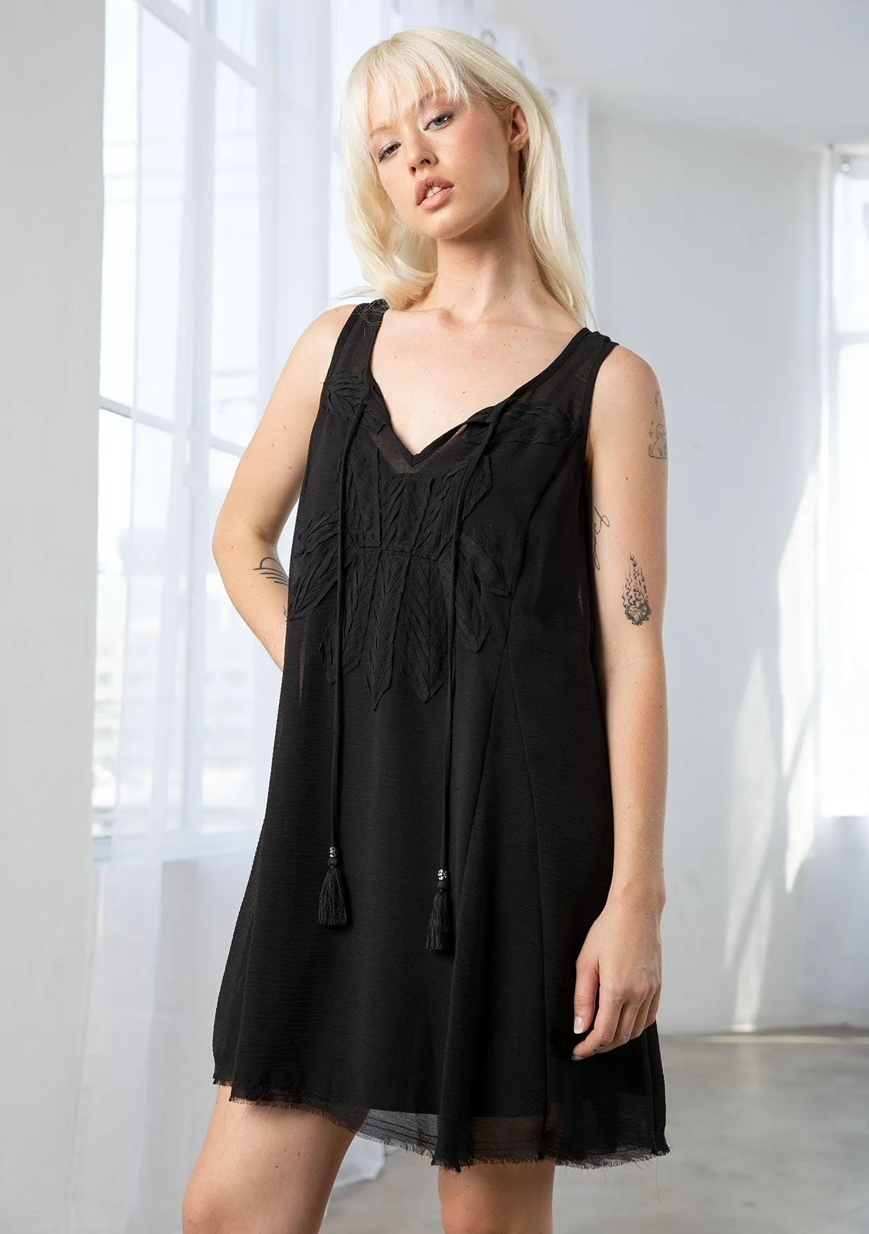 Daze Chiffon Applique Mini Dress