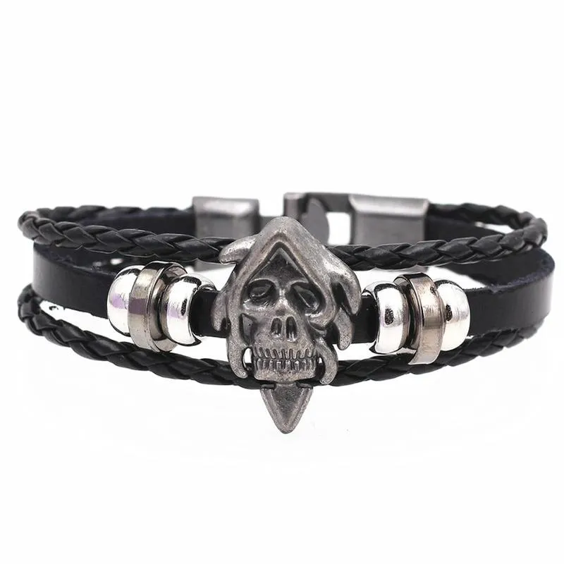 DGW Multilayer Bracelet Men Casual Fashion Braided Leather Bracelets Women Wood Bead Bracelet Punk Rock Men Jewelry