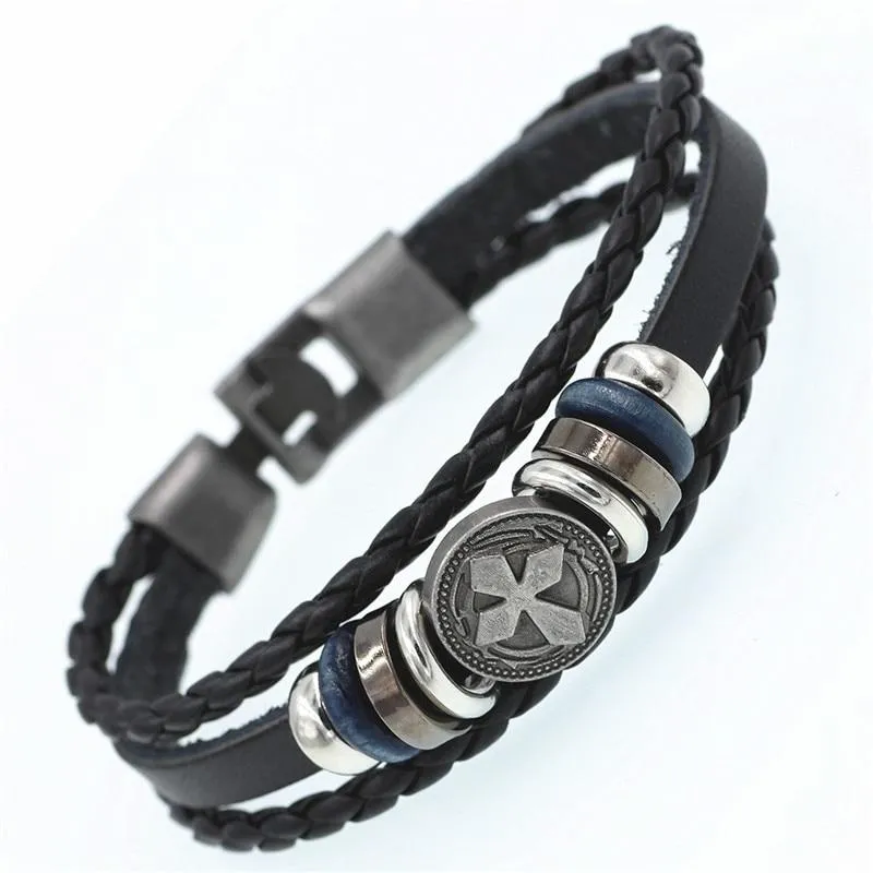DGW Multilayer Bracelet Men Casual Fashion Braided Leather Bracelets Women Wood Bead Bracelet Punk Rock Men Jewelry