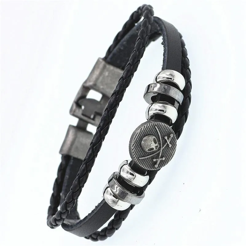 DGW Multilayer Bracelet Men Casual Fashion Braided Leather Bracelets Women Wood Bead Bracelet Punk Rock Men Jewelry