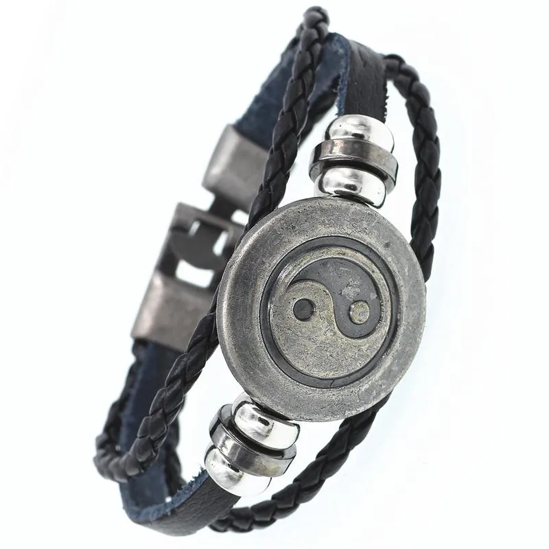DGW Multilayer Bracelet Men Casual Fashion Braided Leather Bracelets Women Wood Bead Bracelet Punk Rock Men Jewelry