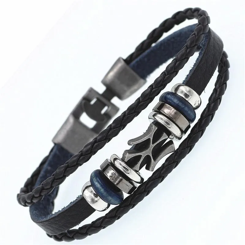 DGW Multilayer Bracelet Men Casual Fashion Braided Leather Bracelets Women Wood Bead Bracelet Punk Rock Men Jewelry