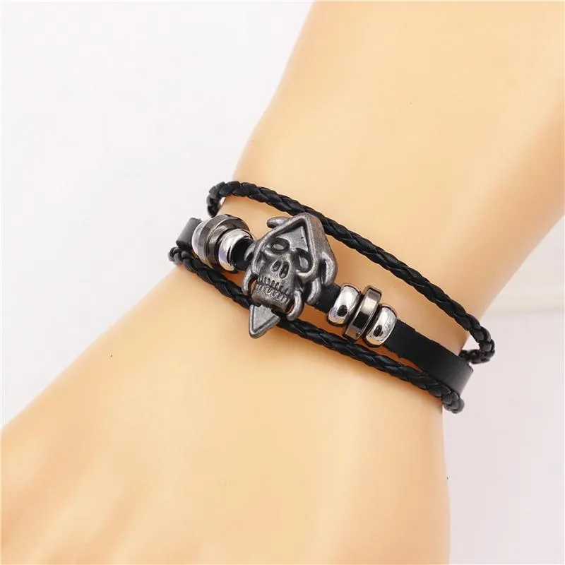 DGW Multilayer Bracelet Men Casual Fashion Braided Leather Bracelets Women Wood Bead Bracelet Punk Rock Men Jewelry