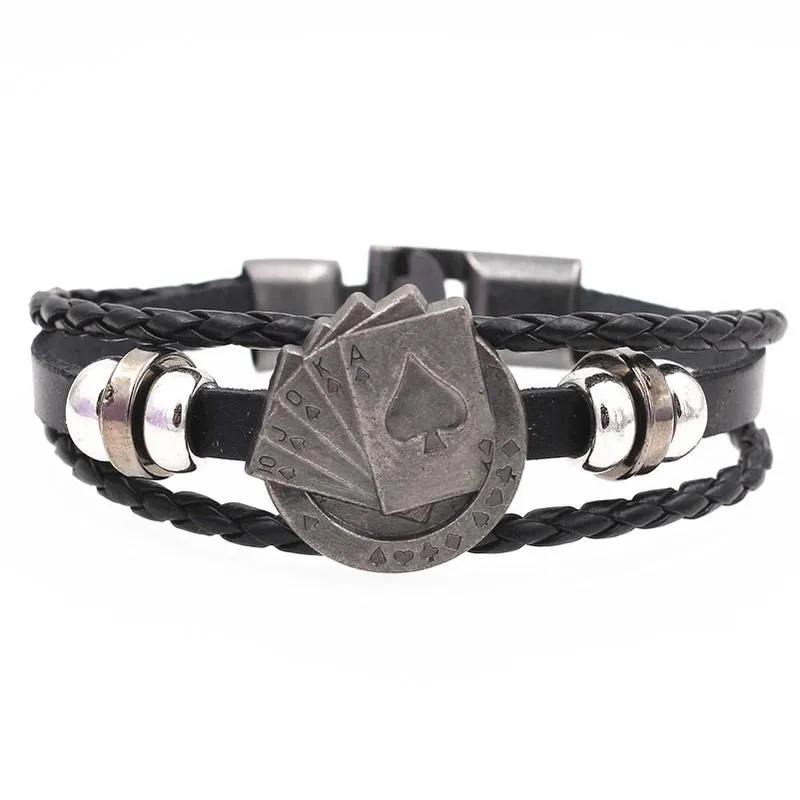 DGW Multilayer Bracelet Men Casual Fashion Braided Leather Bracelets Women Wood Bead Bracelet Punk Rock Men Jewelry