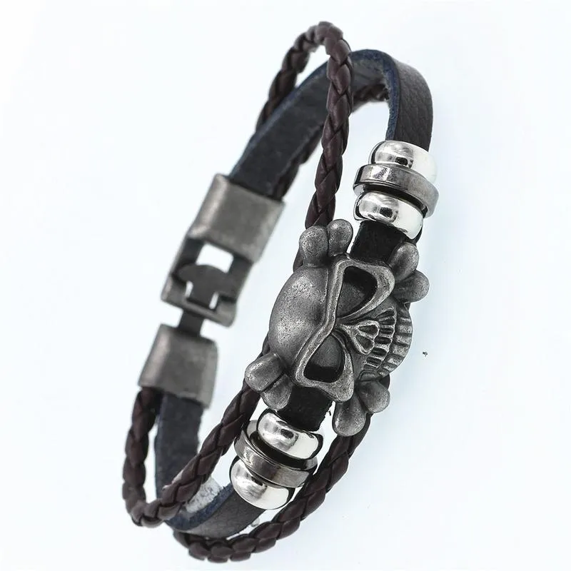 DGW Multilayer Bracelet Men Casual Fashion Braided Leather Bracelets Women Wood Bead Bracelet Punk Rock Men Jewelry
