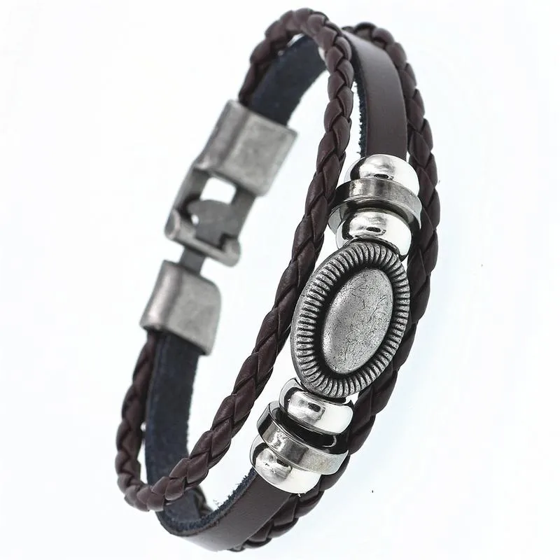 DGW Multilayer Bracelet Men Casual Fashion Braided Leather Bracelets Women Wood Bead Bracelet Punk Rock Men Jewelry