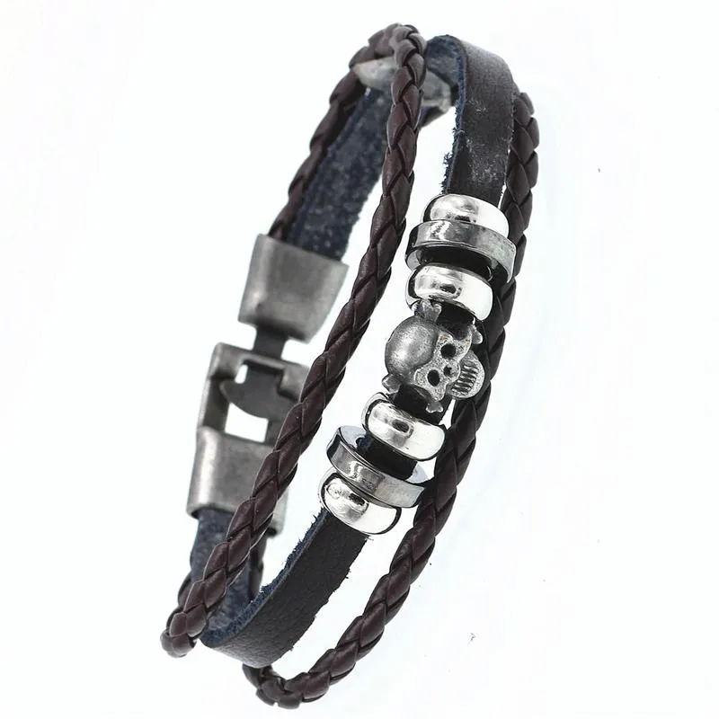 DGW Multilayer Bracelet Men Casual Fashion Braided Leather Bracelets Women Wood Bead Bracelet Punk Rock Men Jewelry