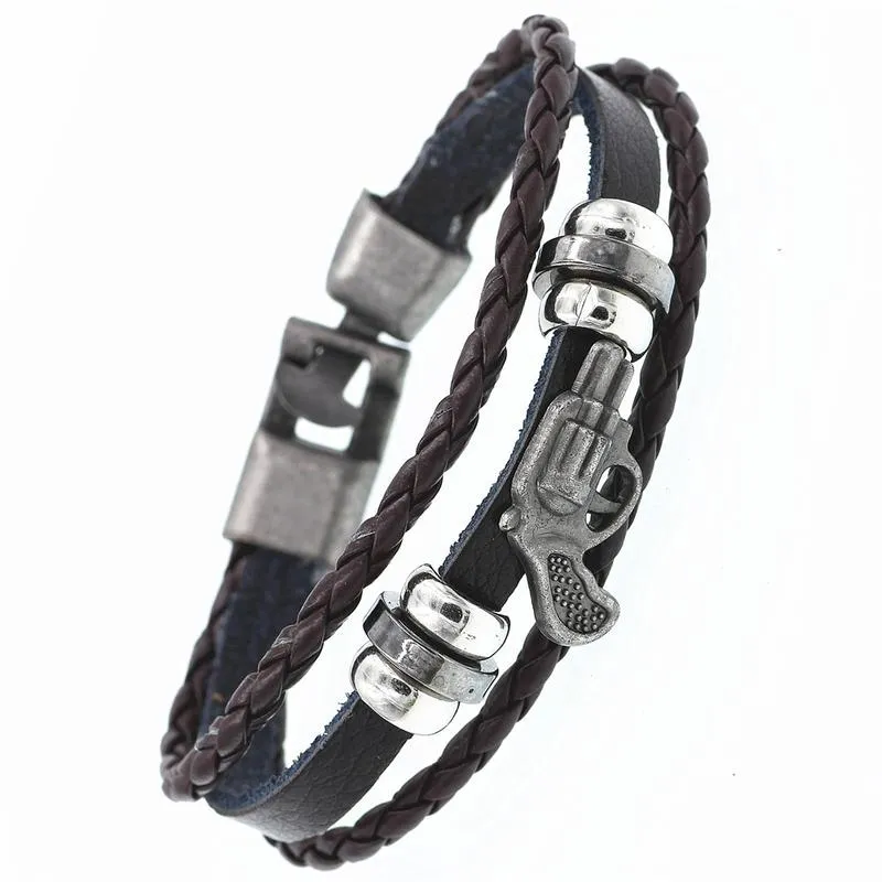 DGW Multilayer Bracelet Men Casual Fashion Braided Leather Bracelets Women Wood Bead Bracelet Punk Rock Men Jewelry