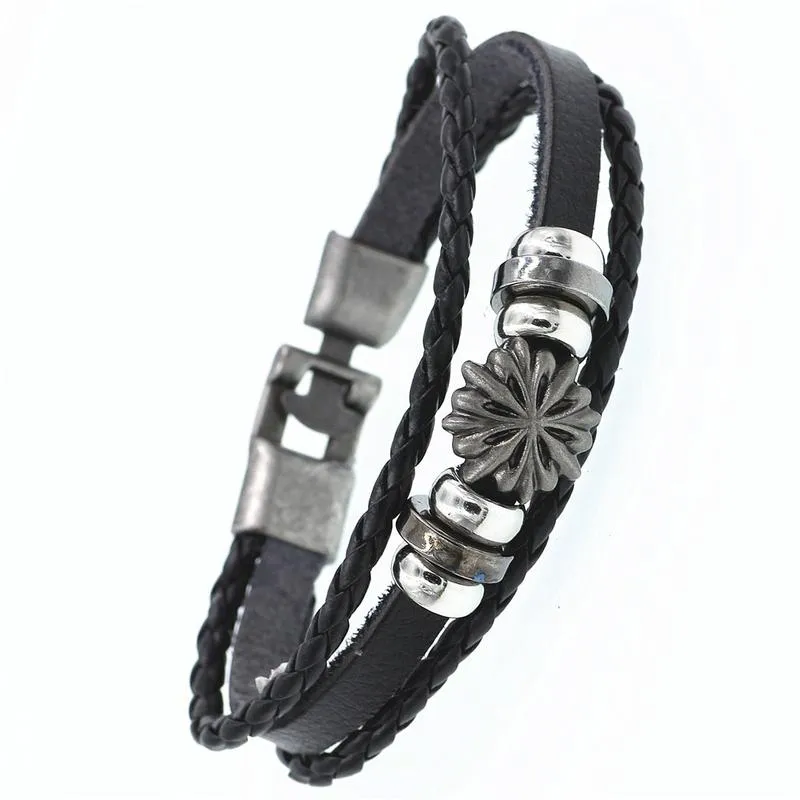 DGW Multilayer Bracelet Men Casual Fashion Braided Leather Bracelets Women Wood Bead Bracelet Punk Rock Men Jewelry