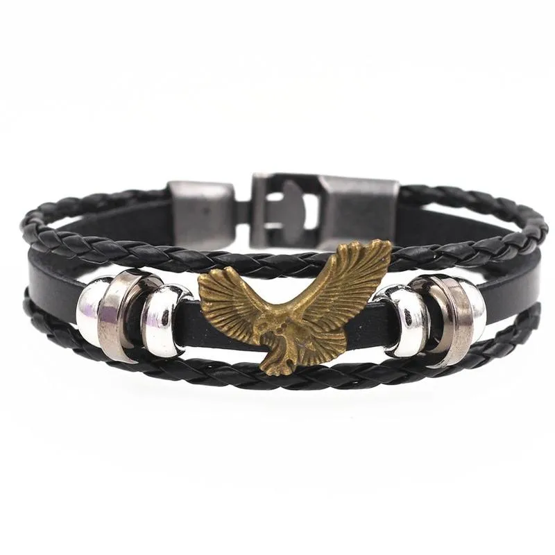 DGW Multilayer Bracelet Men Casual Fashion Braided Leather Bracelets Women Wood Bead Bracelet Punk Rock Men Jewelry