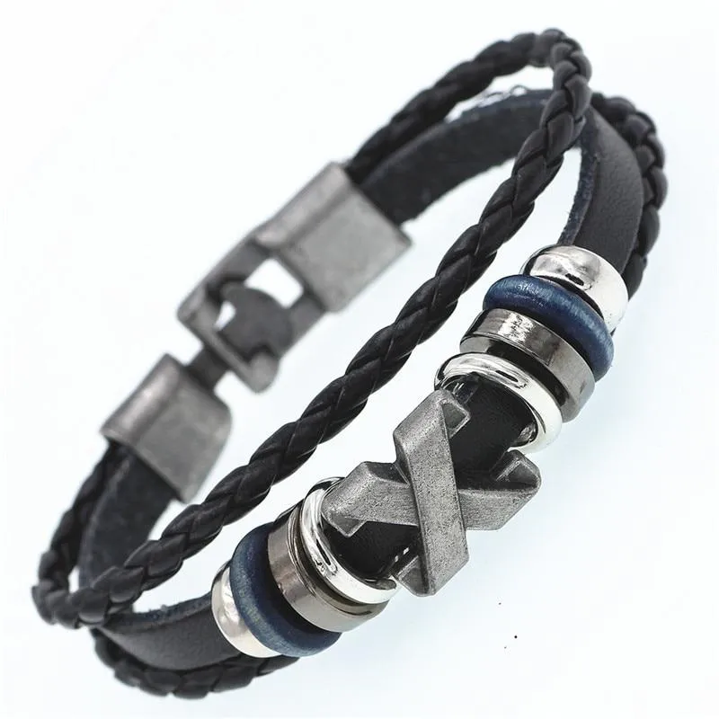 DGW Multilayer Bracelet Men Casual Fashion Braided Leather Bracelets Women Wood Bead Bracelet Punk Rock Men Jewelry