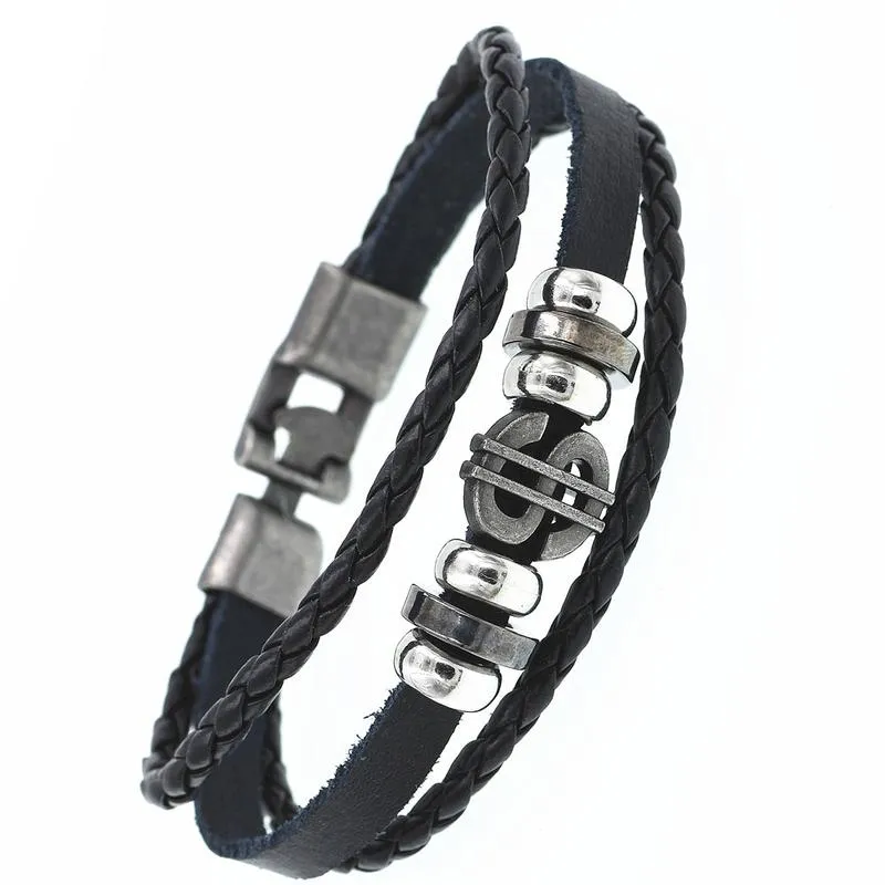 DGW Multilayer Bracelet Men Casual Fashion Braided Leather Bracelets Women Wood Bead Bracelet Punk Rock Men Jewelry