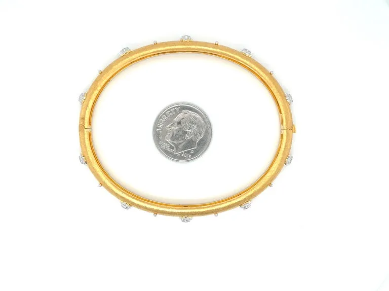 Diamond and 18k Yellow and White Gold Satin Finish Bangle Bracelet