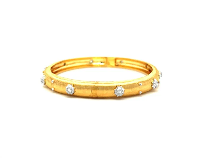 Diamond and 18k Yellow and White Gold Satin Finish Bangle Bracelet