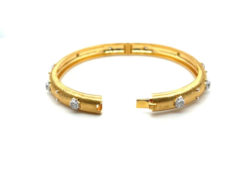 Diamond and 18k Yellow and White Gold Satin Finish Bangle Bracelet