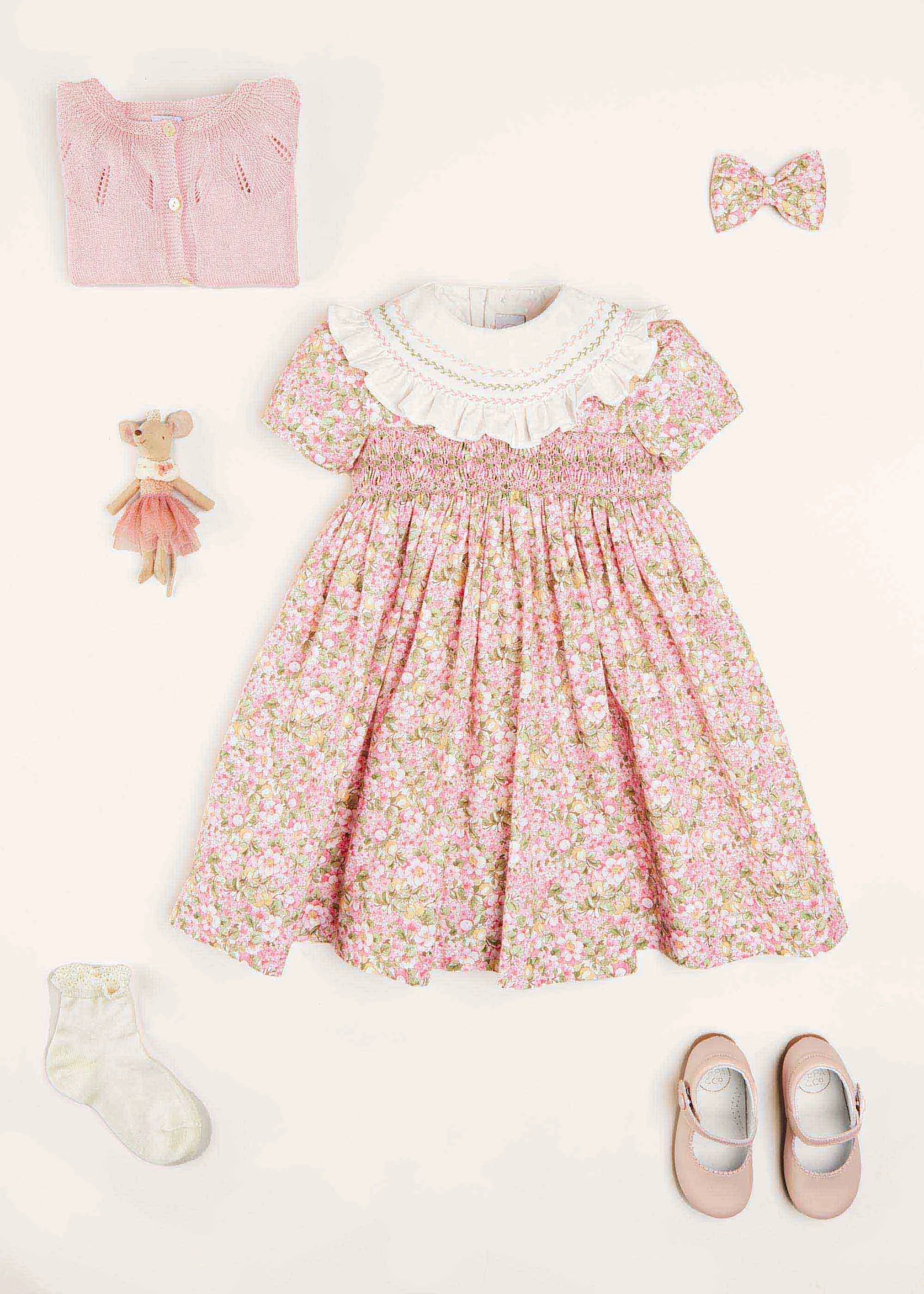 Eloise Floral Print Medium Bow Clip in Pink