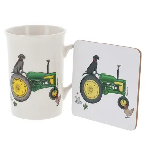 Emma Lawrence Green Tractor Mug & Coaster