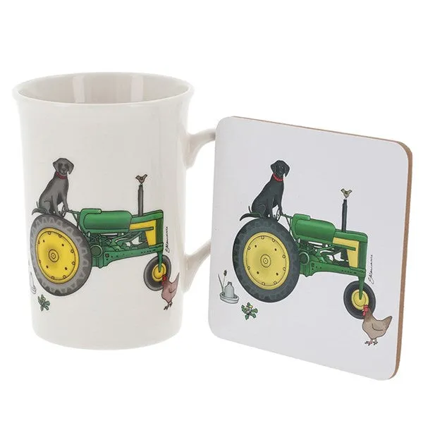 Emma Lawrence Green Tractor Mug & Coaster