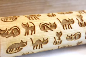 Engraved Embossing Rolling Pin FUNNY CATS, Christmas Gift,Textured Cookie, Clay Stamp, Pottery Roller