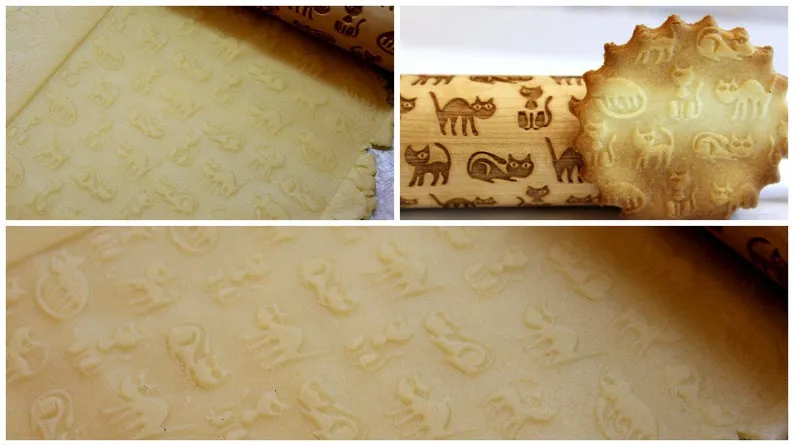 Engraved Embossing Rolling Pin FUNNY CATS, Christmas Gift,Textured Cookie, Clay Stamp, Pottery Roller