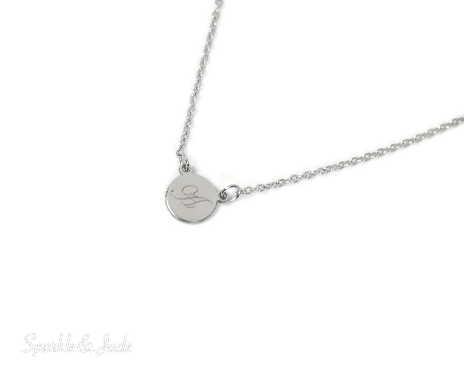 Engraved Tiny 8mm Circle Disc Initial Necklace