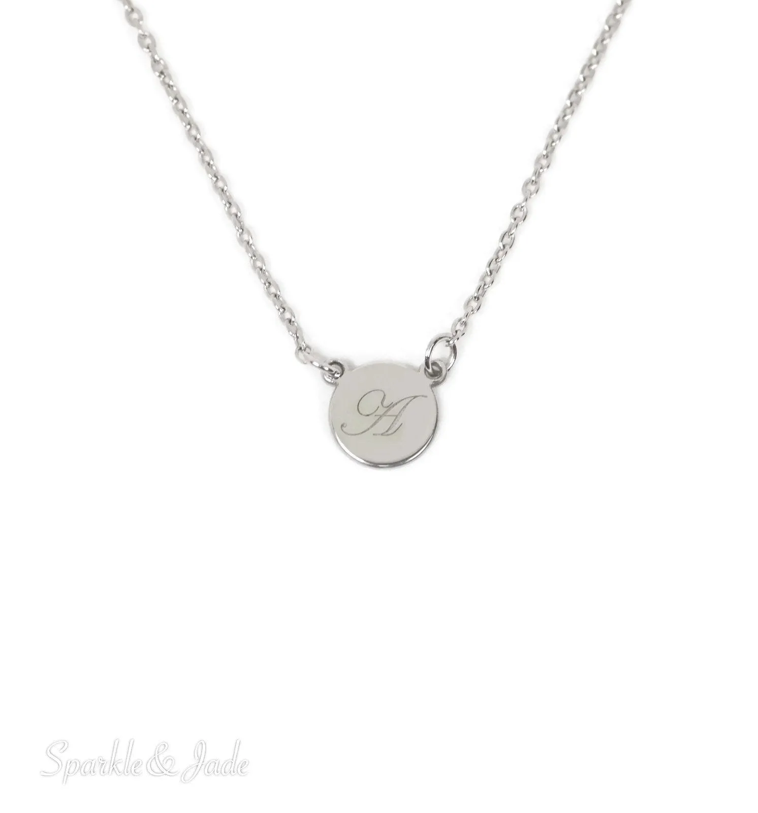 Engraved Tiny 8mm Circle Disc Initial Necklace