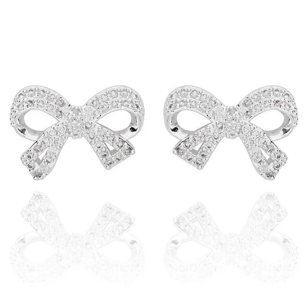 Eternal Bow Sparkle Bow Silver Plated Stud Earrings