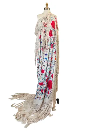 Extraordinary 1920s Silk Embroidered Piano Shawl