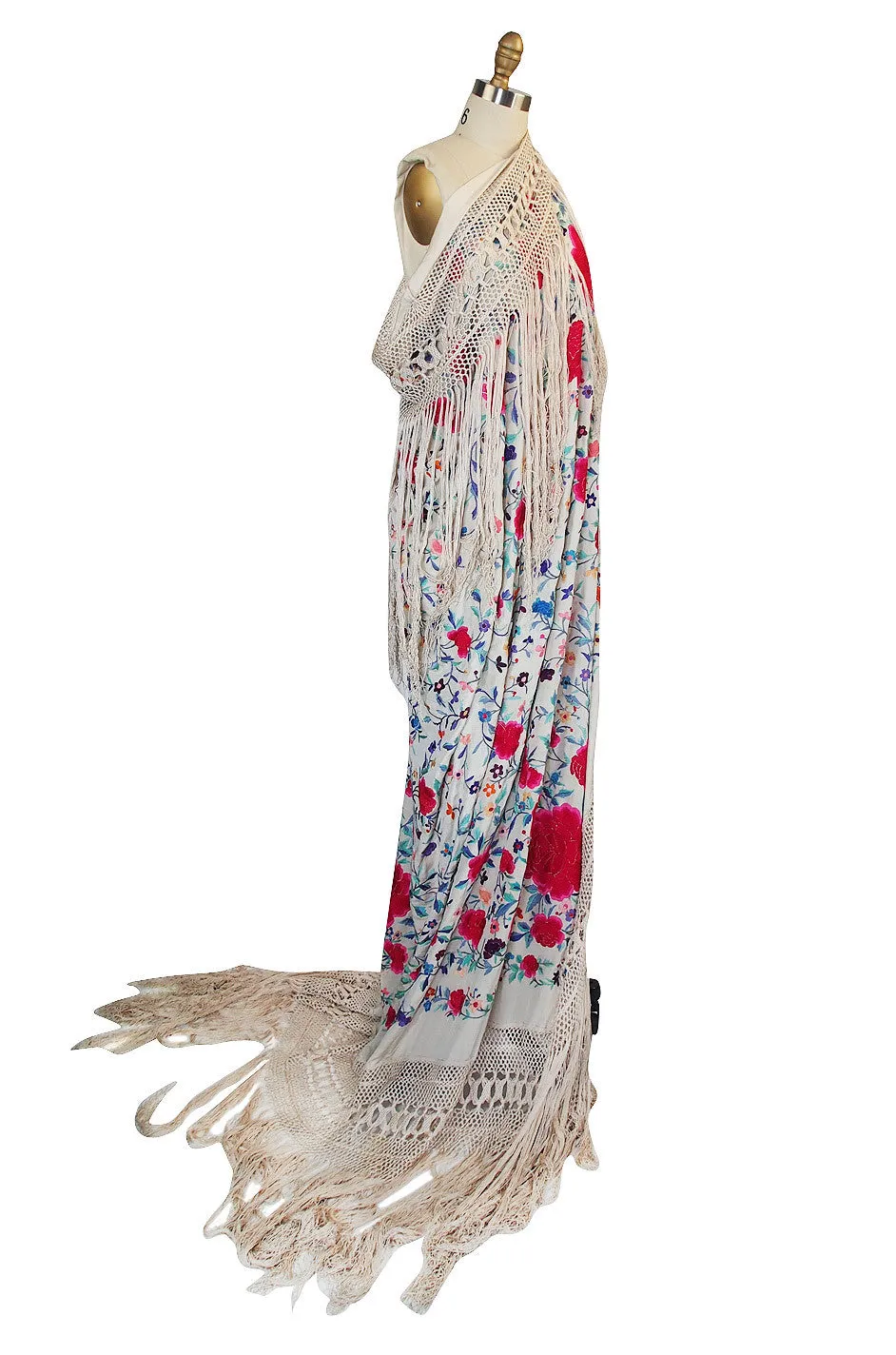 Extraordinary 1920s Silk Embroidered Piano Shawl