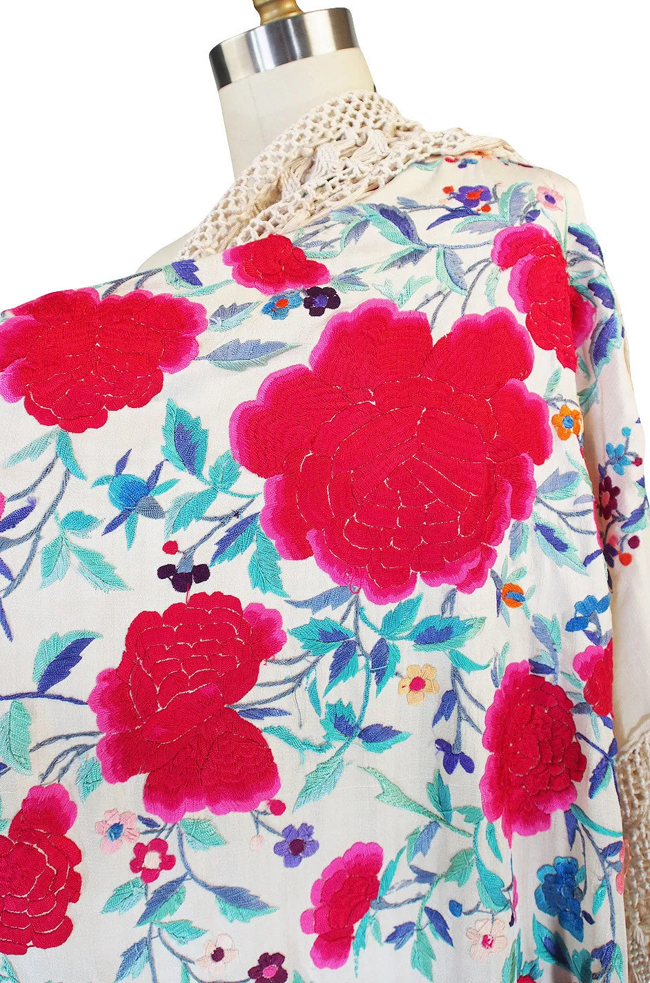 Extraordinary 1920s Silk Embroidered Piano Shawl