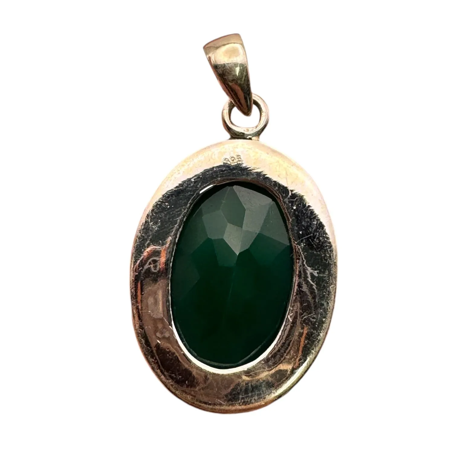 Faceted Green Onyx Solid 925 Sterling Silver Pendant
