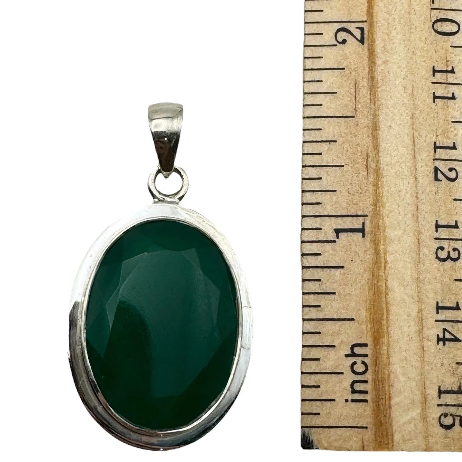 Faceted Green Onyx Solid 925 Sterling Silver Pendant
