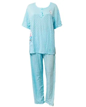 Firozi 2 Pcs Nightdress White Dotted Front Button For Girls 703 - Women Nightdress