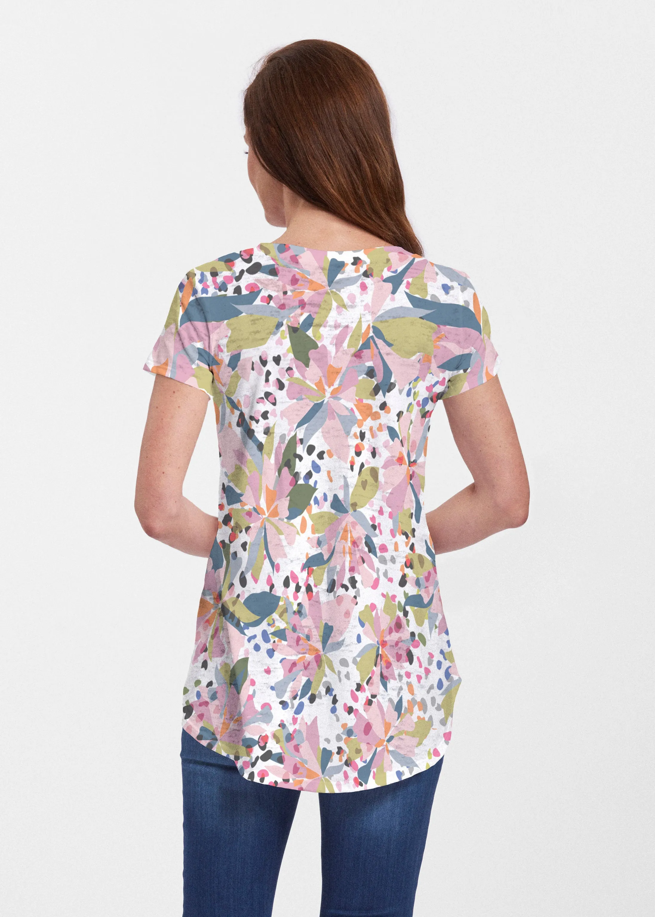 Floral Leopard (7810) ~ Signature Short Sleeve Scoop Neck Flowy Tunic