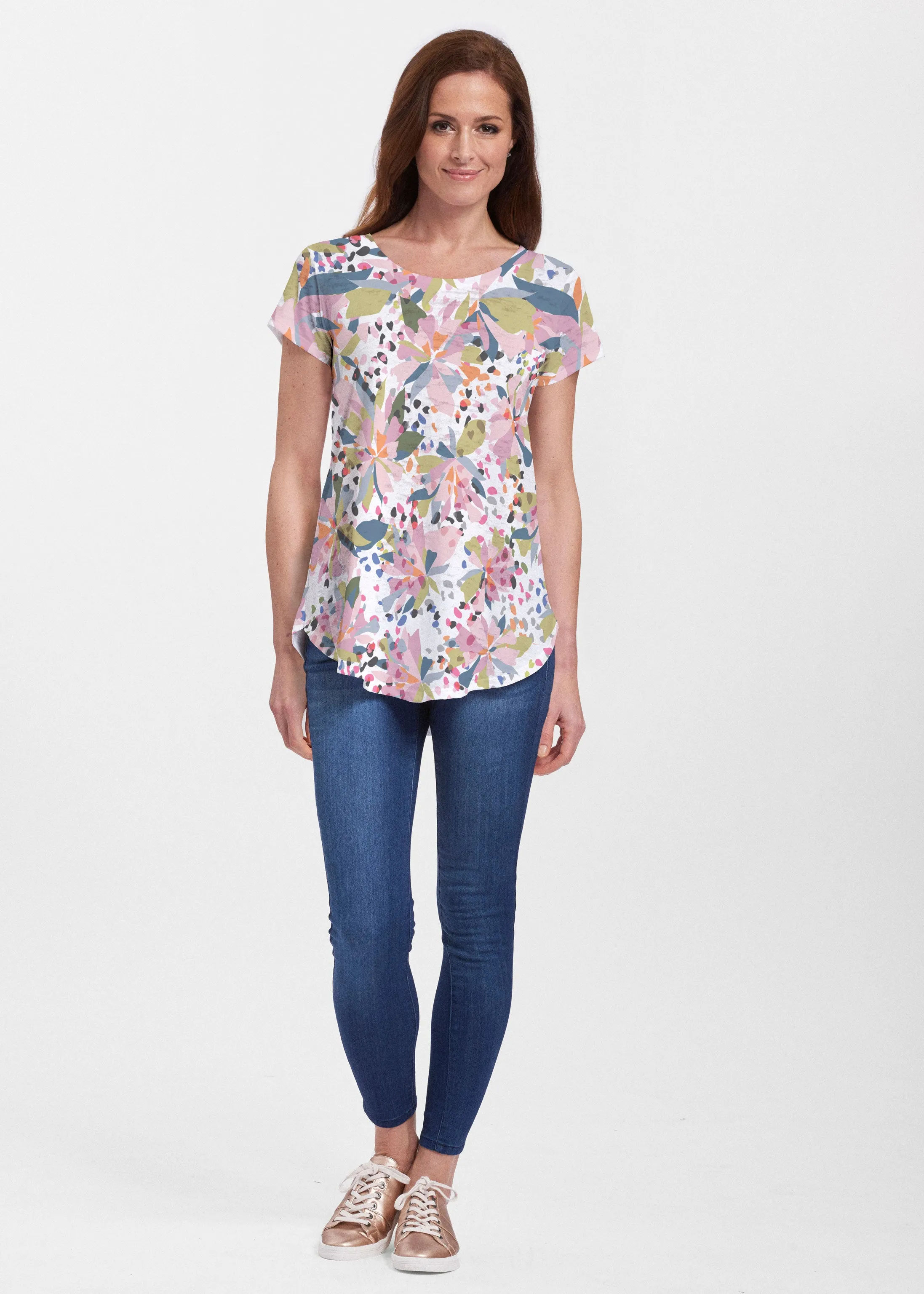 Floral Leopard (7810) ~ Signature Short Sleeve Scoop Neck Flowy Tunic