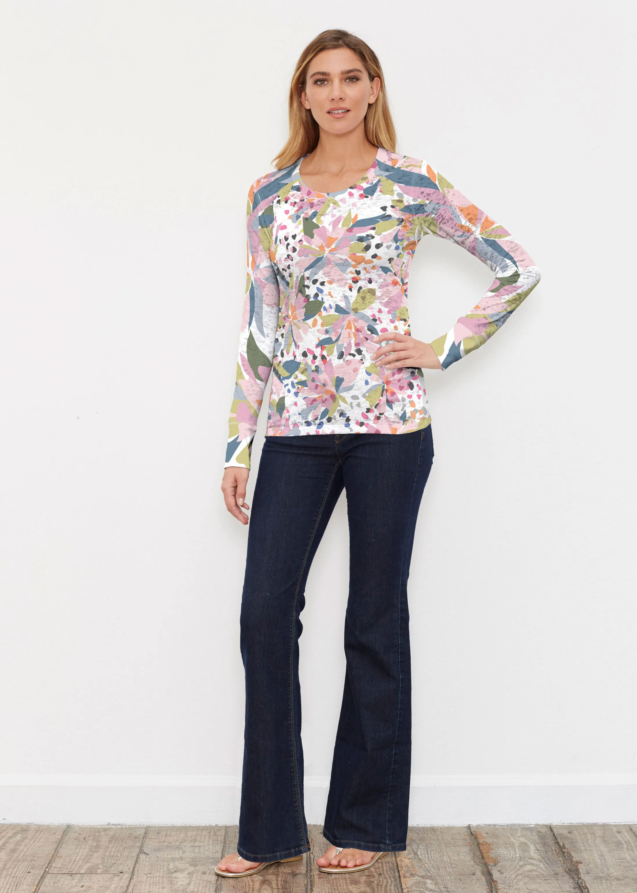 Floral Leopard (7810) ~ Thermal Long Sleeve Crew Shirt