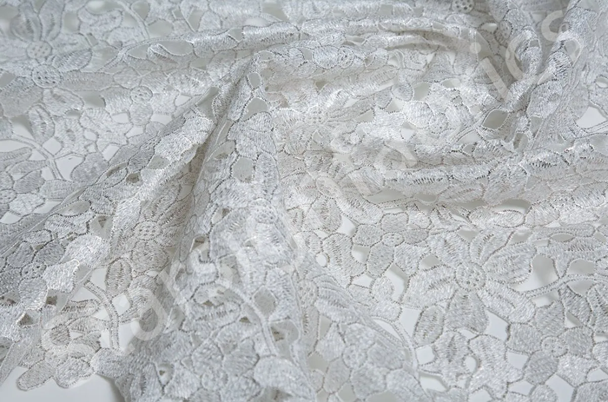 Floral Patterned Foil Printed Guipure Fabric
