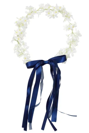 Flower Wreath - Navy Ribbon