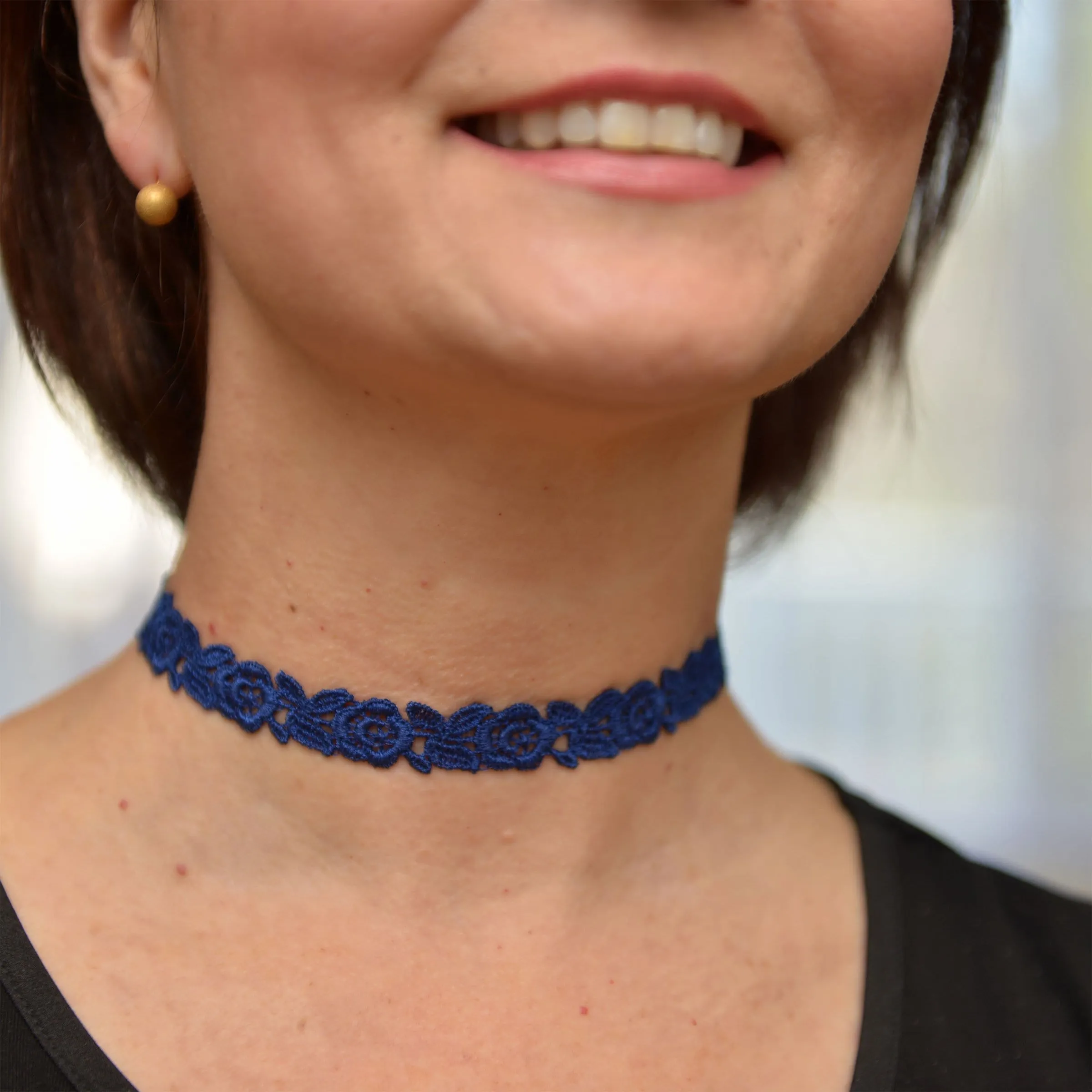 Freya Navy Blue Rose Flower Necklace